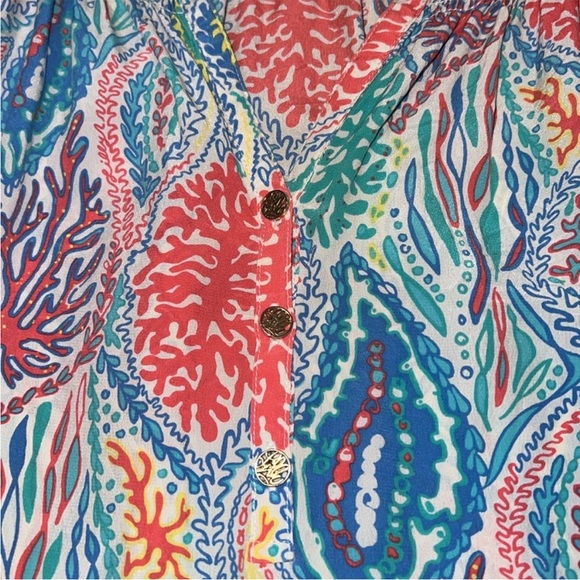 Lilly Pulitzer Multicolor Printed Peasant Tunic - Blue, Coral, Green - Picture 4 of 5